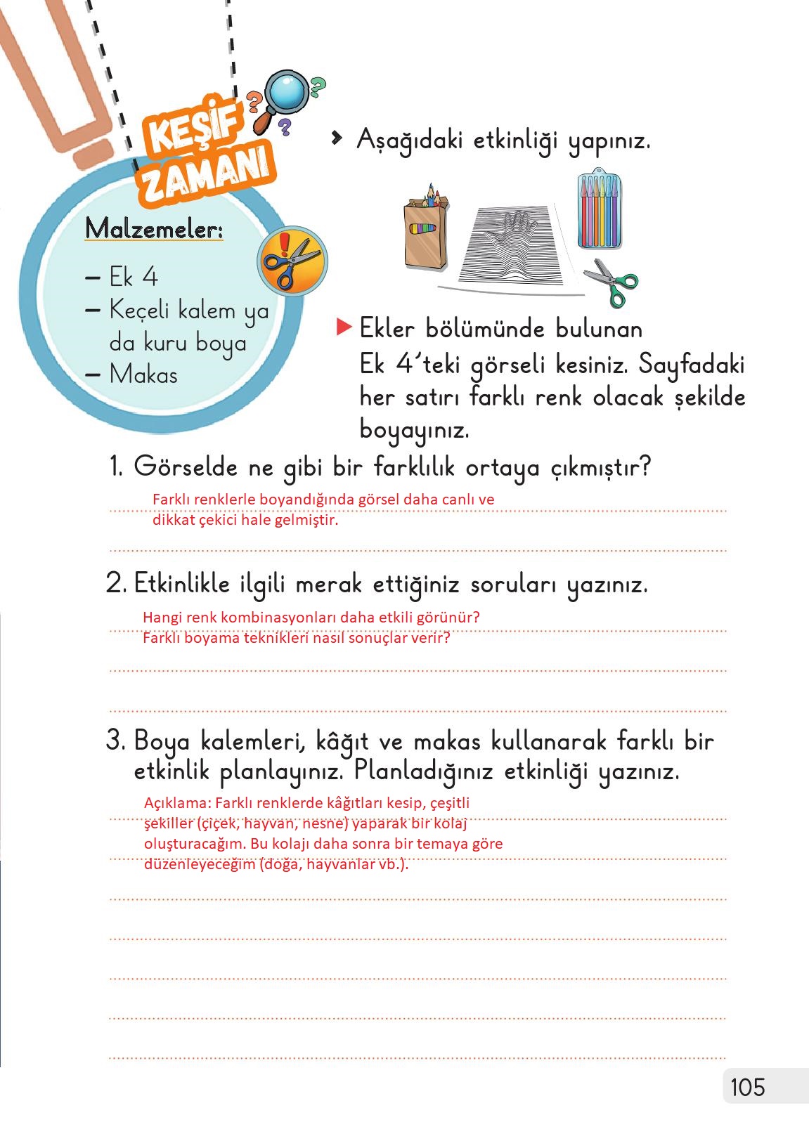 1. Sınıf Meb Yayınları 2. Kitap Hayat Bilgisi Ders Kitabı Sayfa 105 Cevapları