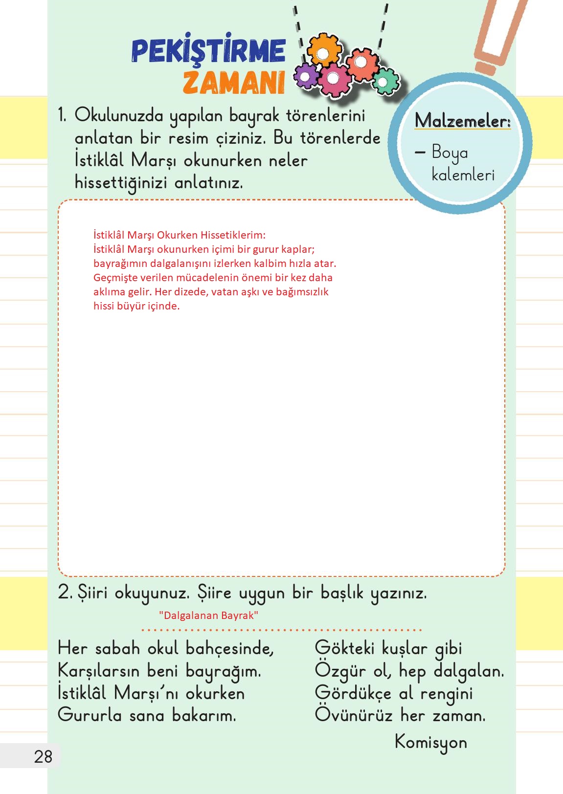 1. Sınıf Meb Yayınları 2. Kitap Hayat Bilgisi Ders Kitabı Sayfa 28 Cevapları