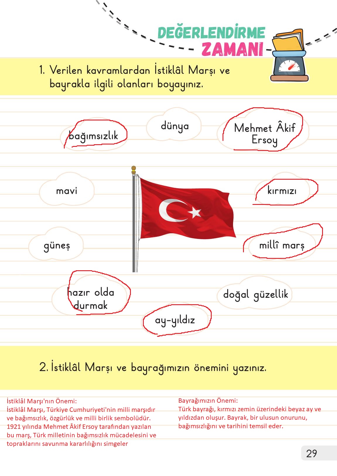 1. Sınıf Meb Yayınları 2. Kitap Hayat Bilgisi Ders Kitabı Sayfa 29 Cevapları