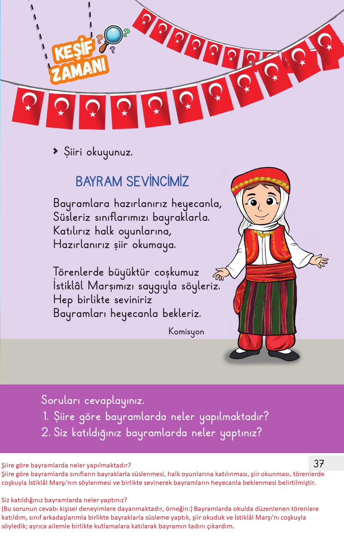 1. Sınıf Meb Yayınları 2. Kitap Hayat Bilgisi Ders Kitabı Sayfa 37 Cevapları