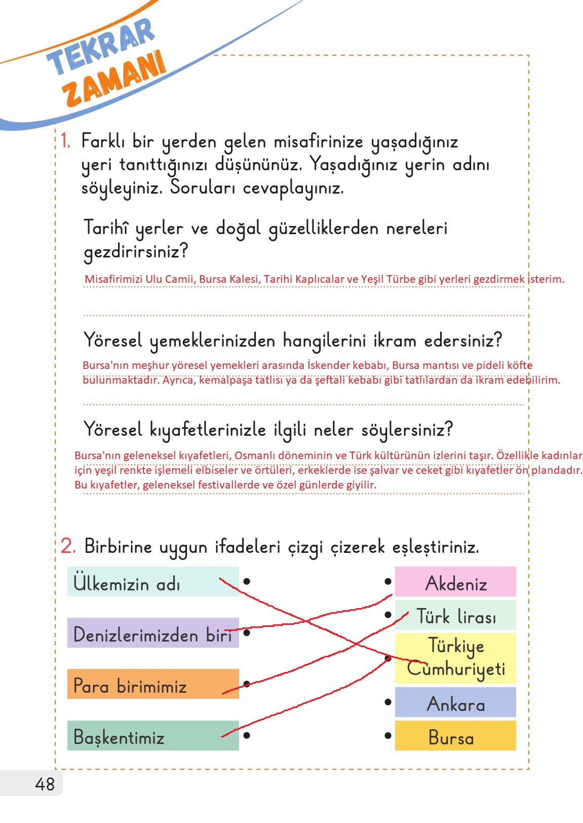 1. Sınıf Meb Yayınları 2. Kitap Hayat Bilgisi Ders Kitabı Sayfa 48 Cevapları