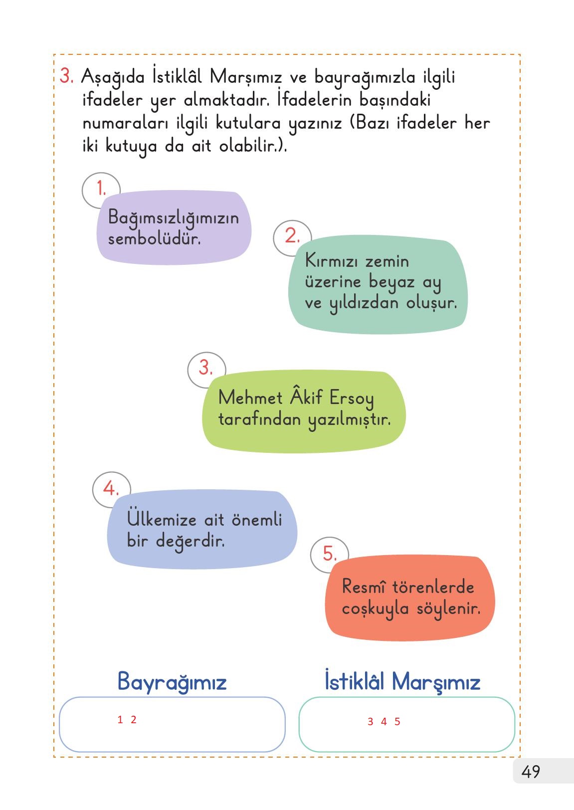 1. Sınıf Meb Yayınları 2. Kitap Hayat Bilgisi Ders Kitabı Sayfa 49 Cevapları