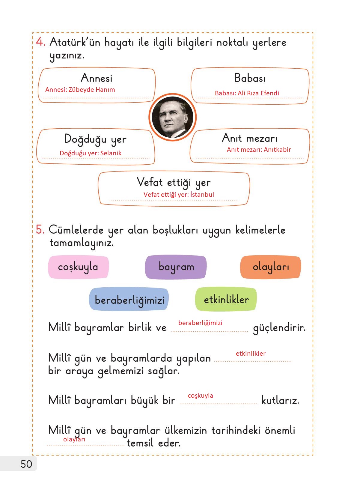 1. Sınıf Meb Yayınları 2. Kitap Hayat Bilgisi Ders Kitabı Sayfa 50 Cevapları