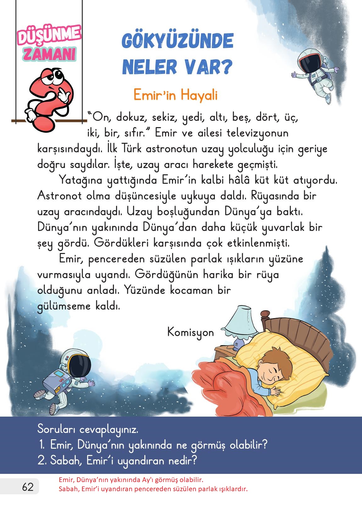 1. Sınıf Meb Yayınları 2. Kitap Hayat Bilgisi Ders Kitabı Sayfa 62 Cevapları