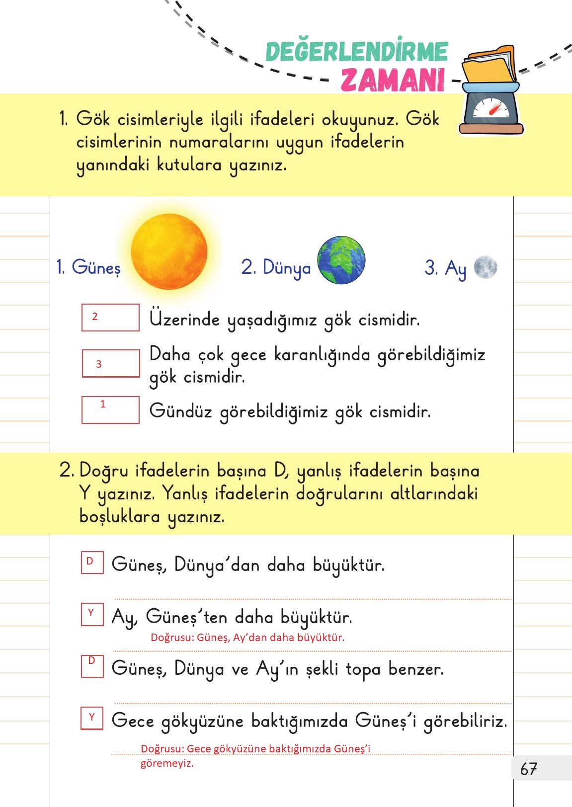 1. Sınıf Meb Yayınları 2. Kitap Hayat Bilgisi Ders Kitabı Sayfa 67 Cevapları