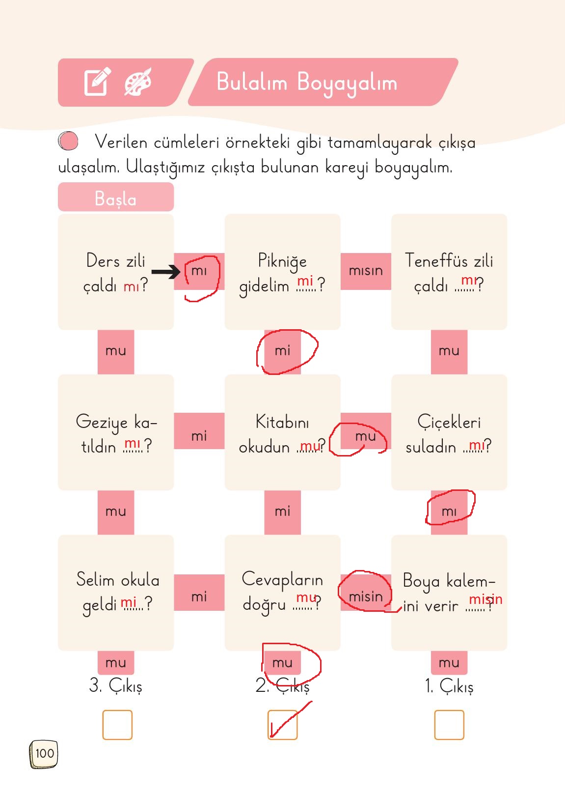 1. Sınıf Meb Yayınları 2. Kitap Türkçe Ders Kitabı Sayfa 100 Cevapları