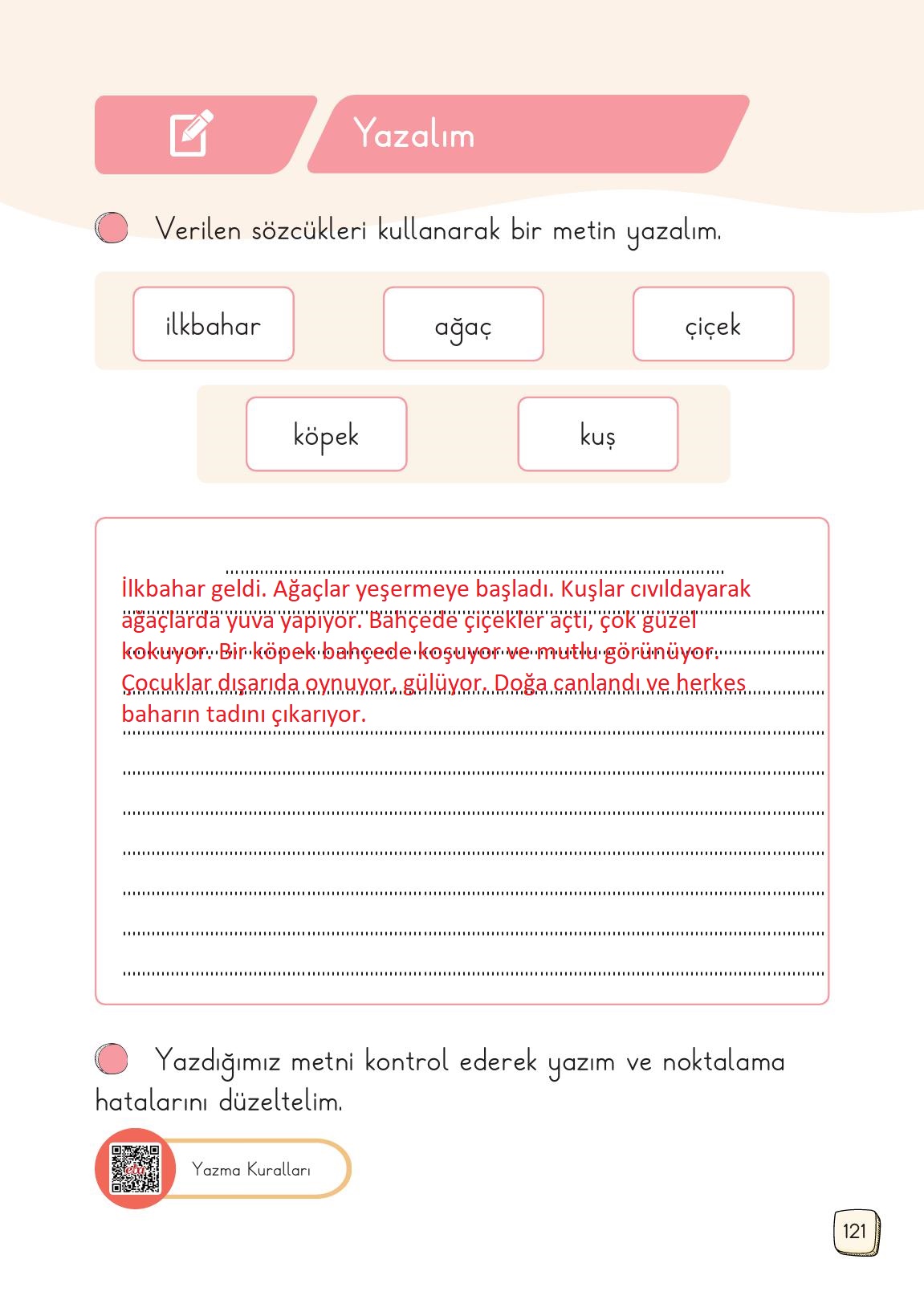 1. Sınıf Meb Yayınları 2. Kitap Türkçe Ders Kitabı Sayfa 121 Cevapları