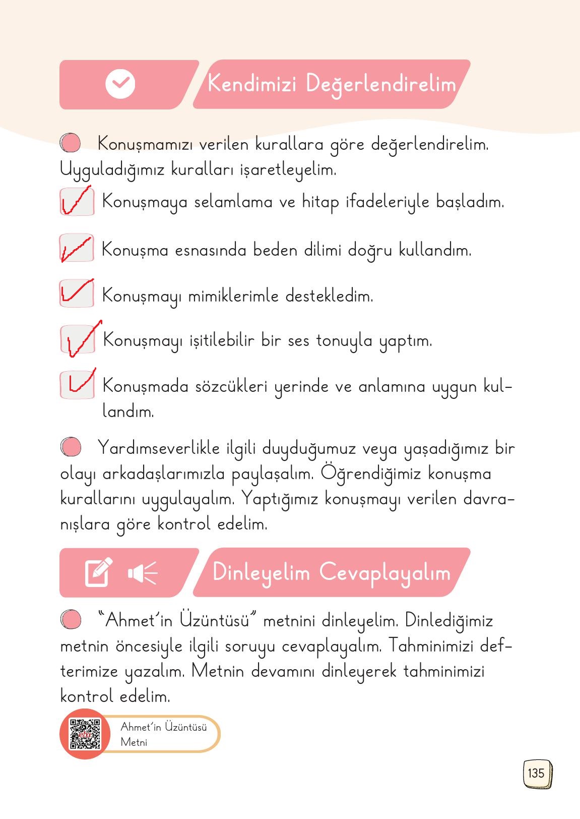 1. Sınıf Meb Yayınları 2. Kitap Türkçe Ders Kitabı Sayfa 135 Cevapları