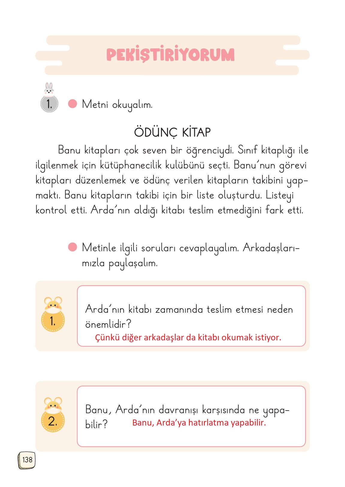 1. Sınıf Meb Yayınları 2. Kitap Türkçe Ders Kitabı Sayfa 138 Cevapları