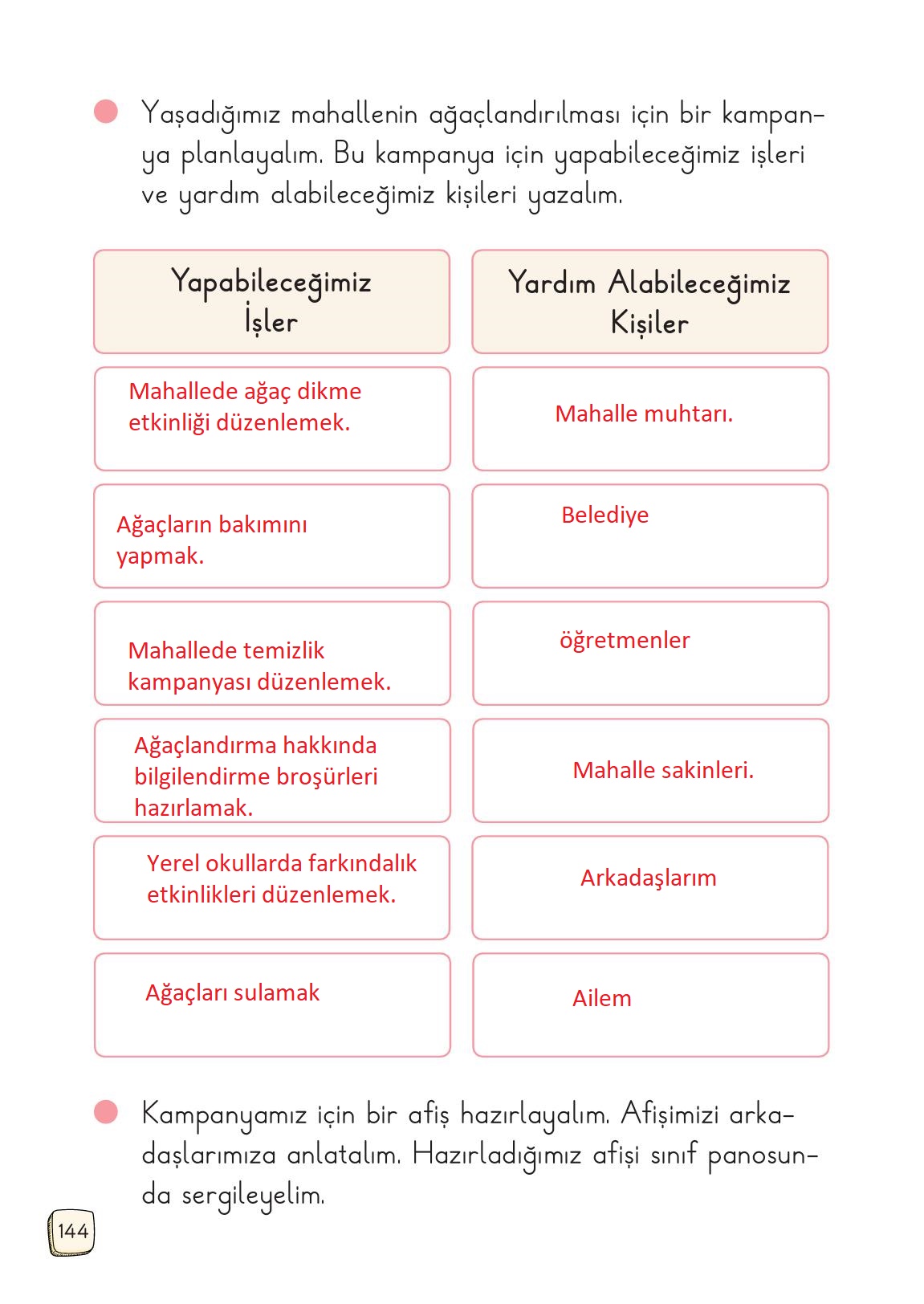 1. Sınıf Meb Yayınları 2. Kitap Türkçe Ders Kitabı Sayfa 144 Cevapları