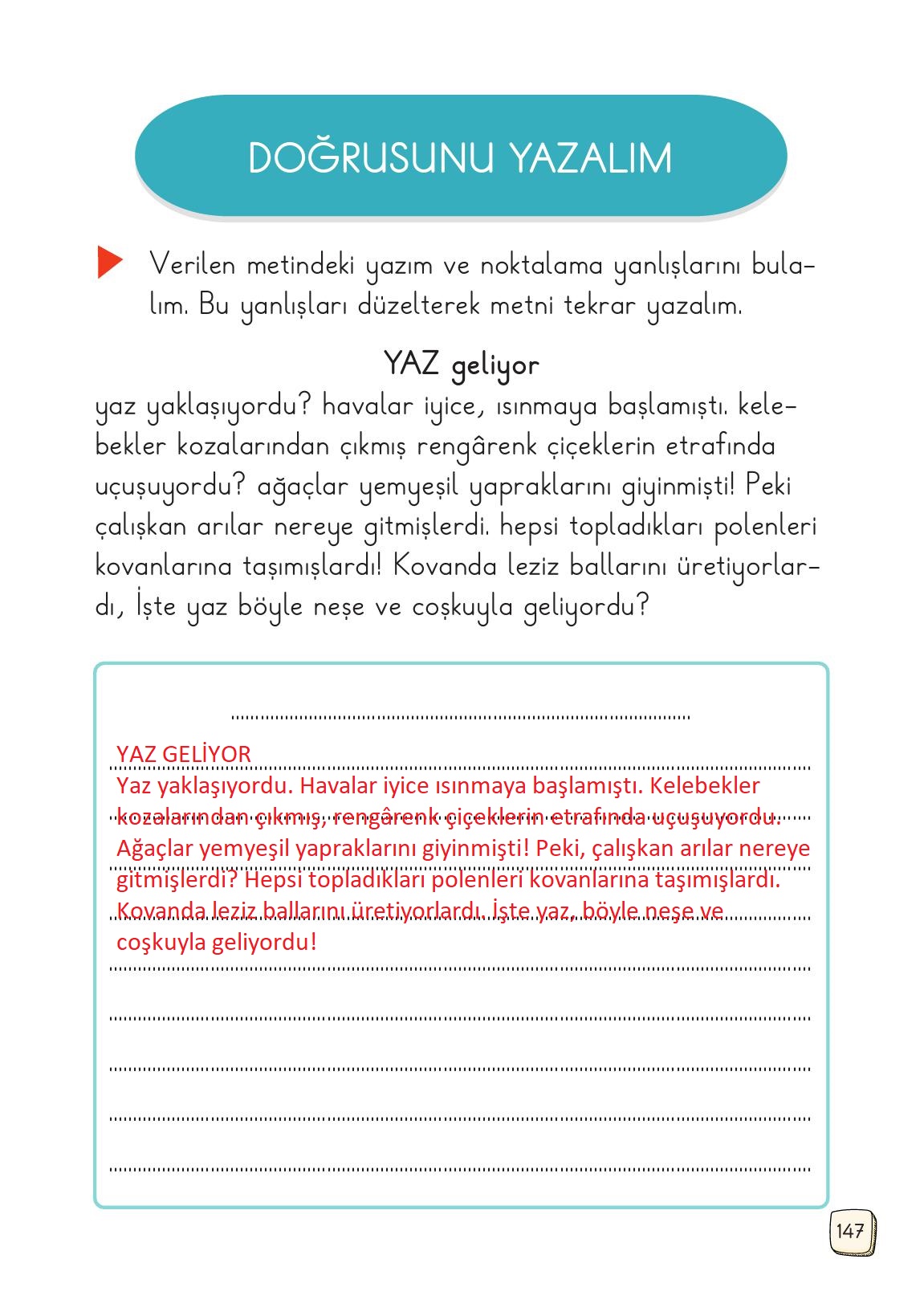 1. Sınıf Meb Yayınları 2. Kitap Türkçe Ders Kitabı Sayfa 147 Cevapları