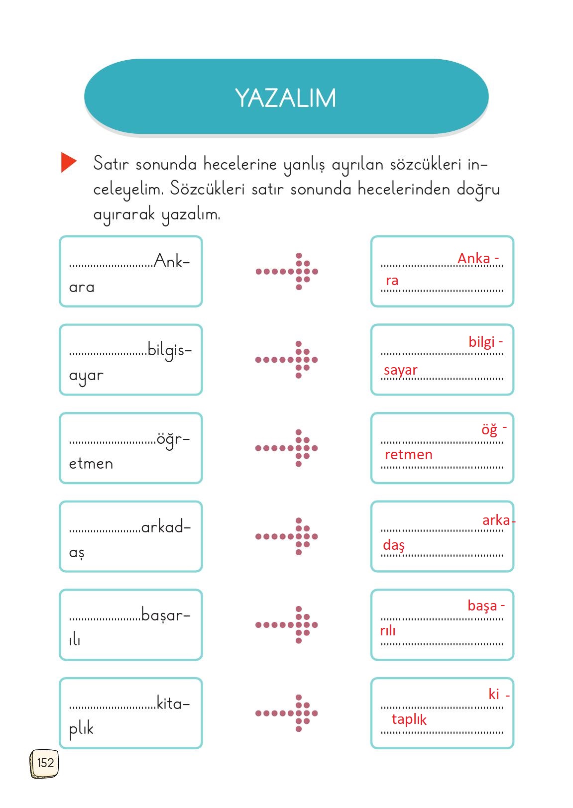 1. Sınıf Meb Yayınları 2. Kitap Türkçe Ders Kitabı Sayfa 152 Cevapları