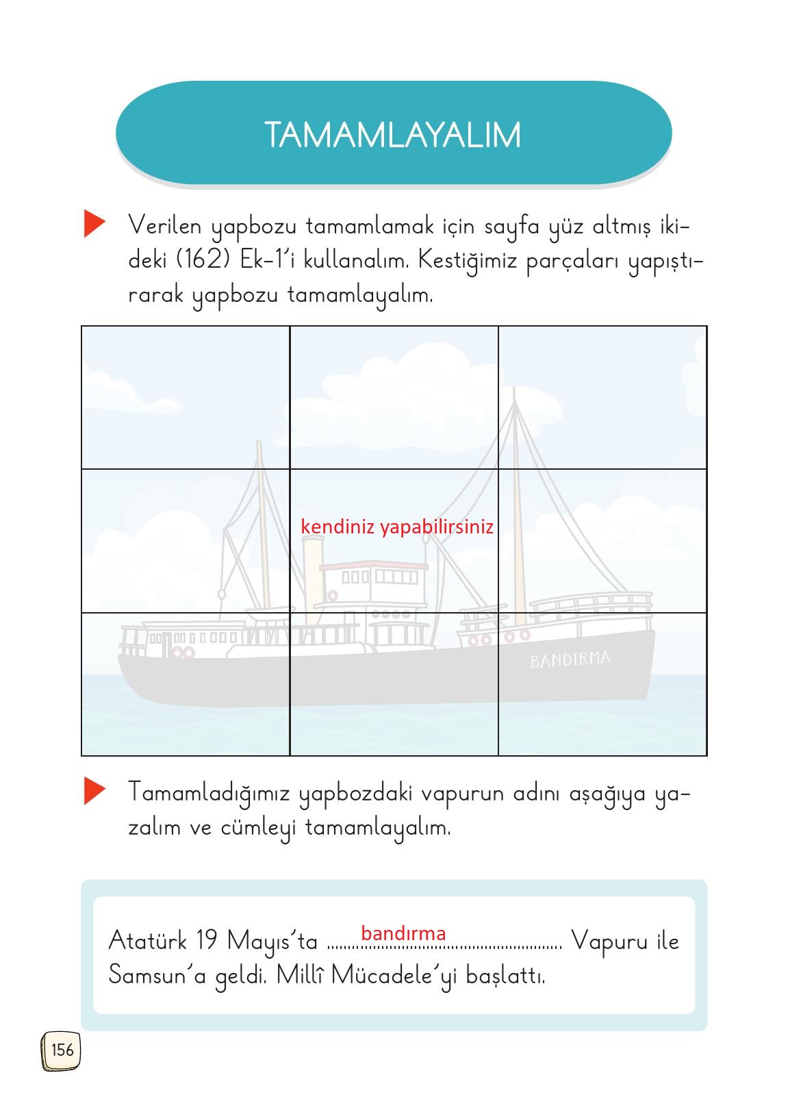 1. Sınıf Meb Yayınları 2. Kitap Türkçe Ders Kitabı Sayfa 156 Cevapları