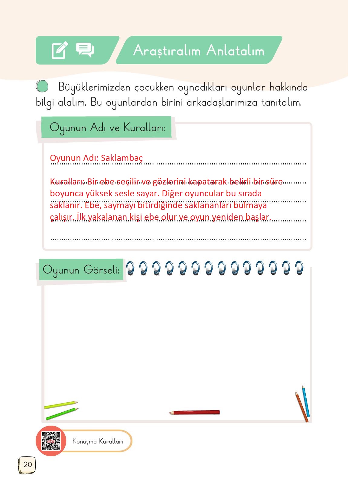 1. Sınıf Meb Yayınları 2. Kitap Türkçe Ders Kitabı Sayfa 20 Cevapları