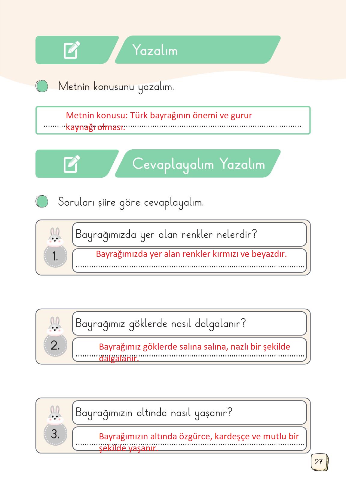 1. Sınıf Meb Yayınları 2. Kitap Türkçe Ders Kitabı Sayfa 27 Cevapları