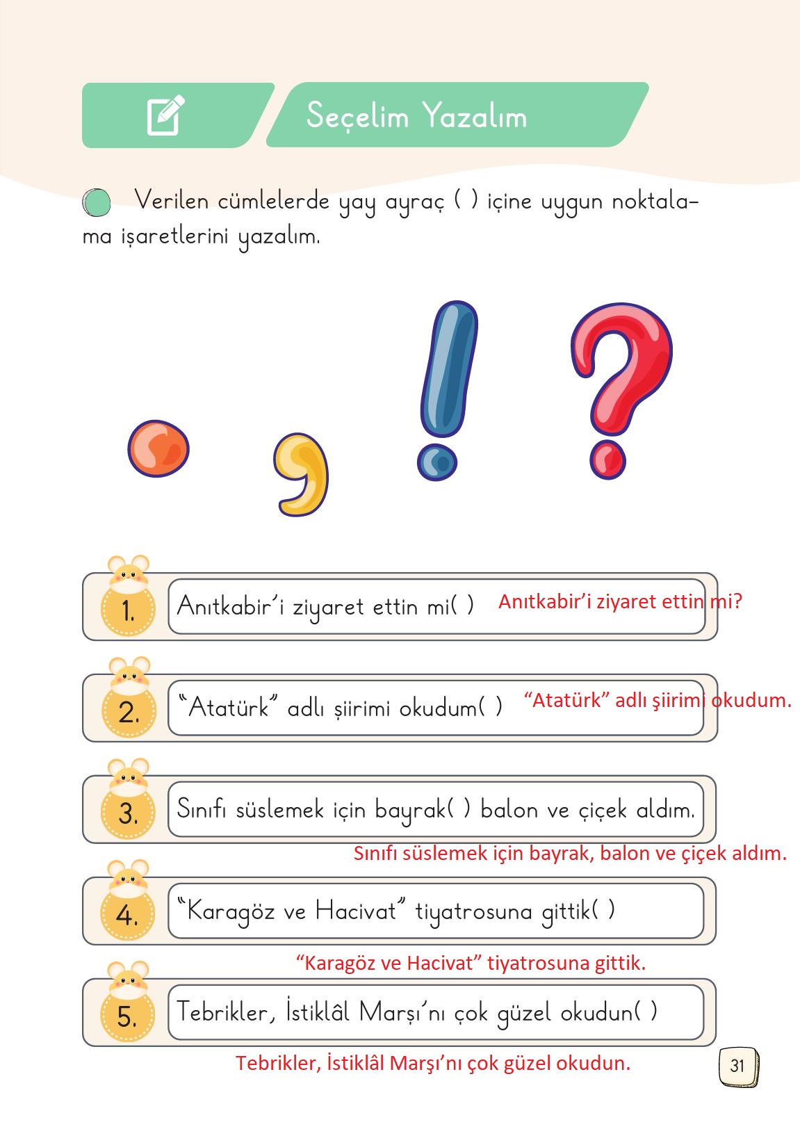 1. Sınıf Meb Yayınları 2. Kitap Türkçe Ders Kitabı Sayfa 31 Cevapları