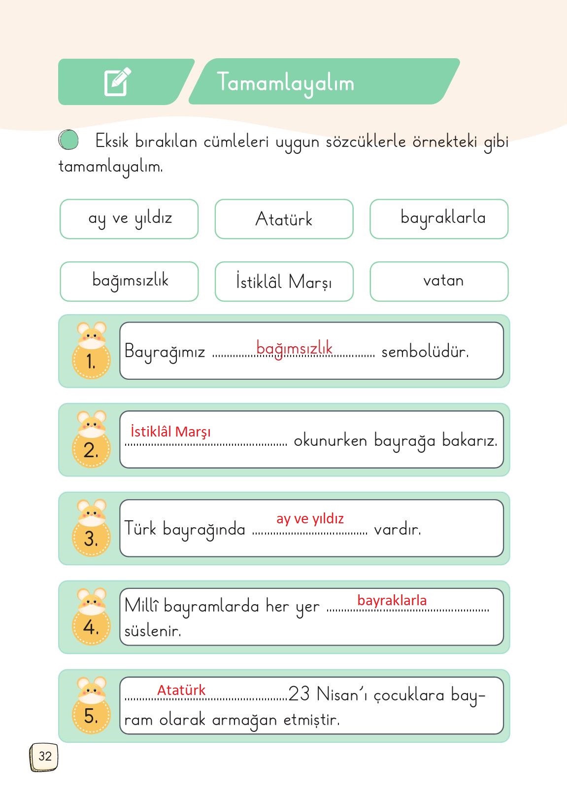 1. Sınıf Meb Yayınları 2. Kitap Türkçe Ders Kitabı Sayfa 32 Cevapları