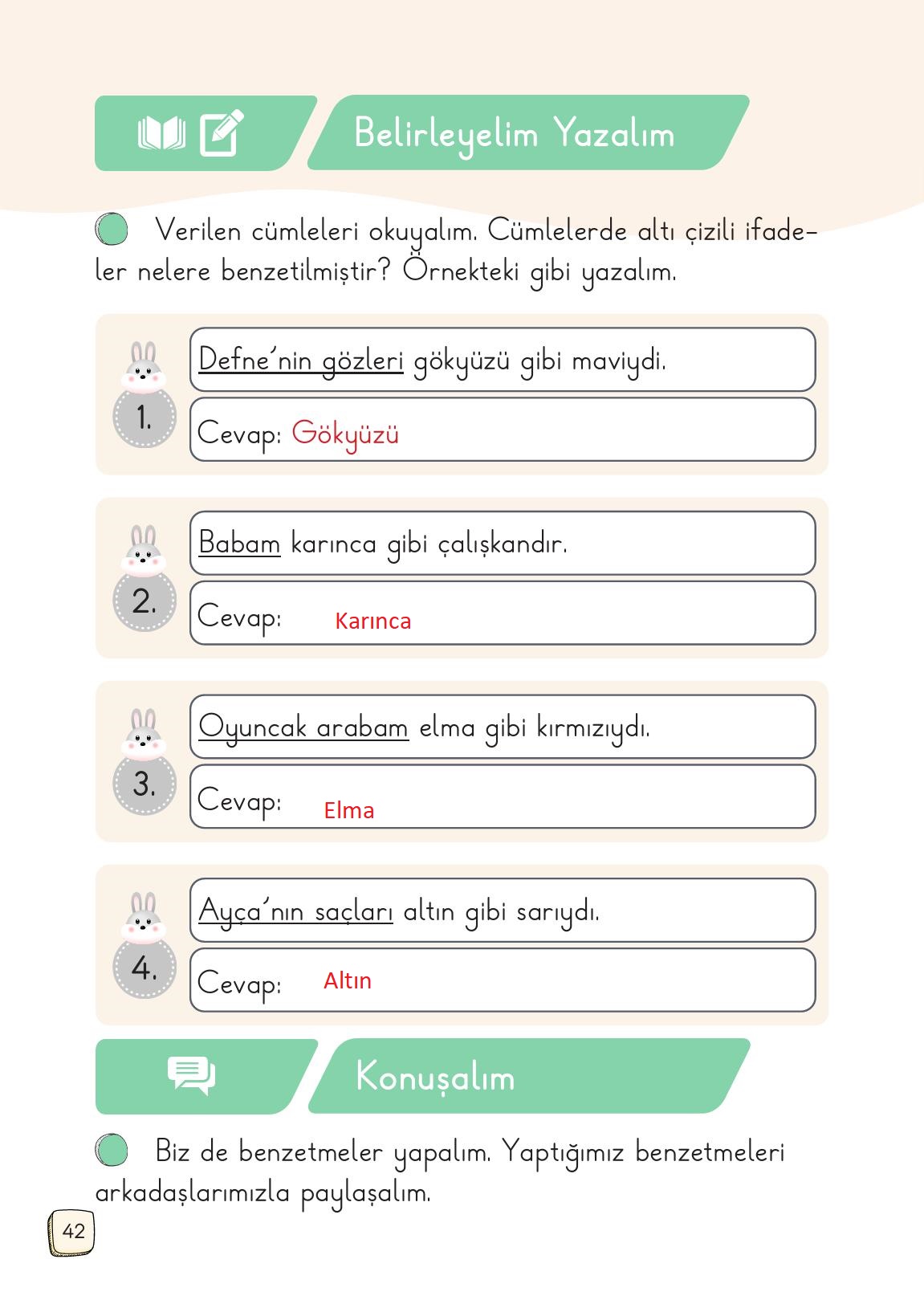 1. Sınıf Meb Yayınları 2. Kitap Türkçe Ders Kitabı Sayfa 42 Cevapları