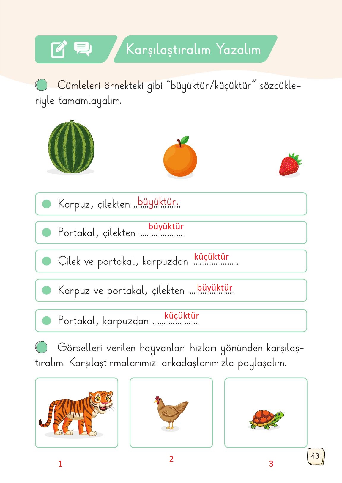 1. Sınıf Meb Yayınları 2. Kitap Türkçe Ders Kitabı Sayfa 43 Cevapları