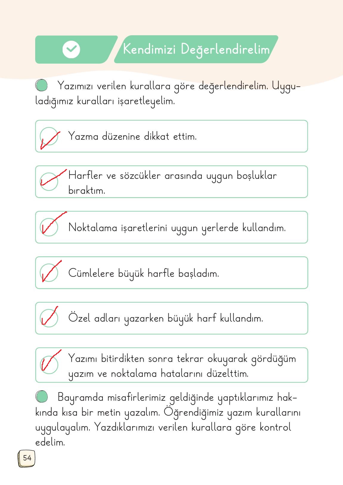 1. Sınıf Meb Yayınları 2. Kitap Türkçe Ders Kitabı Sayfa 54 Cevapları