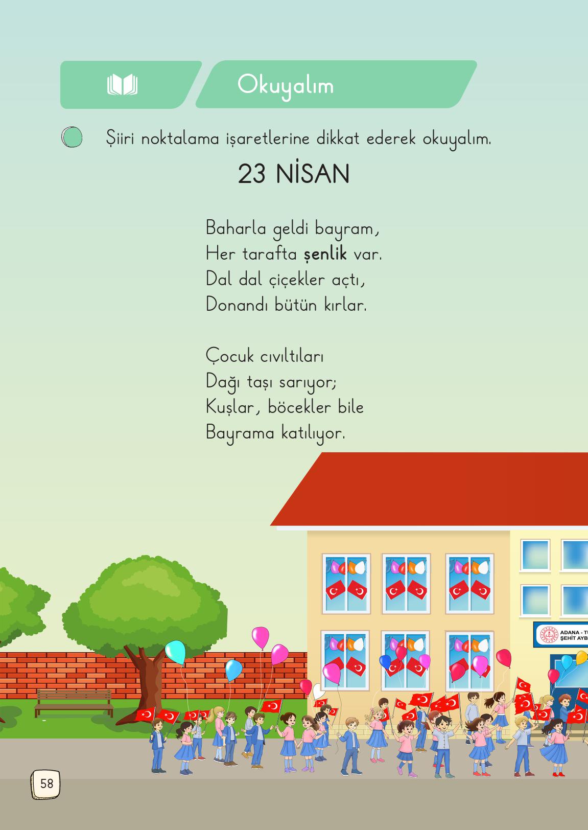 1. Sınıf Meb Yayınları 2. Kitap Türkçe Ders Kitabı Sayfa 58 Cevapları