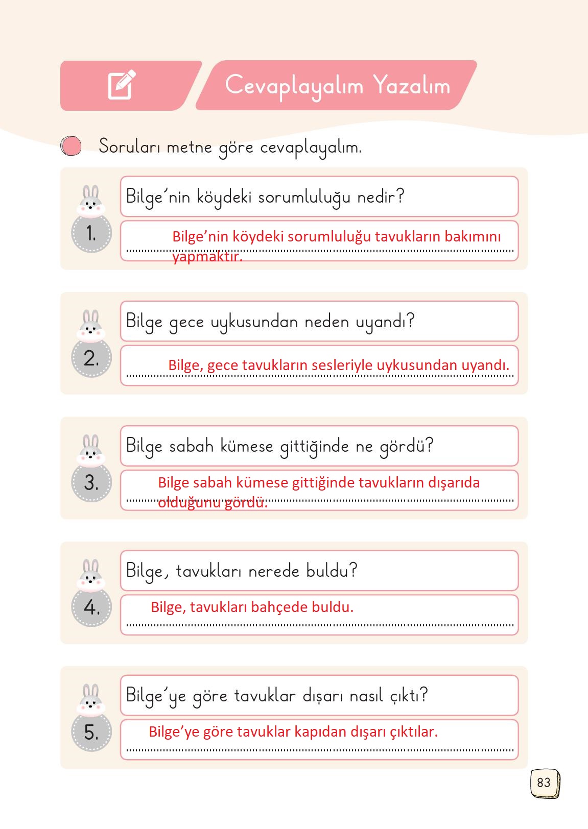 1. Sınıf Meb Yayınları 2. Kitap Türkçe Ders Kitabı Sayfa 83 Cevapları