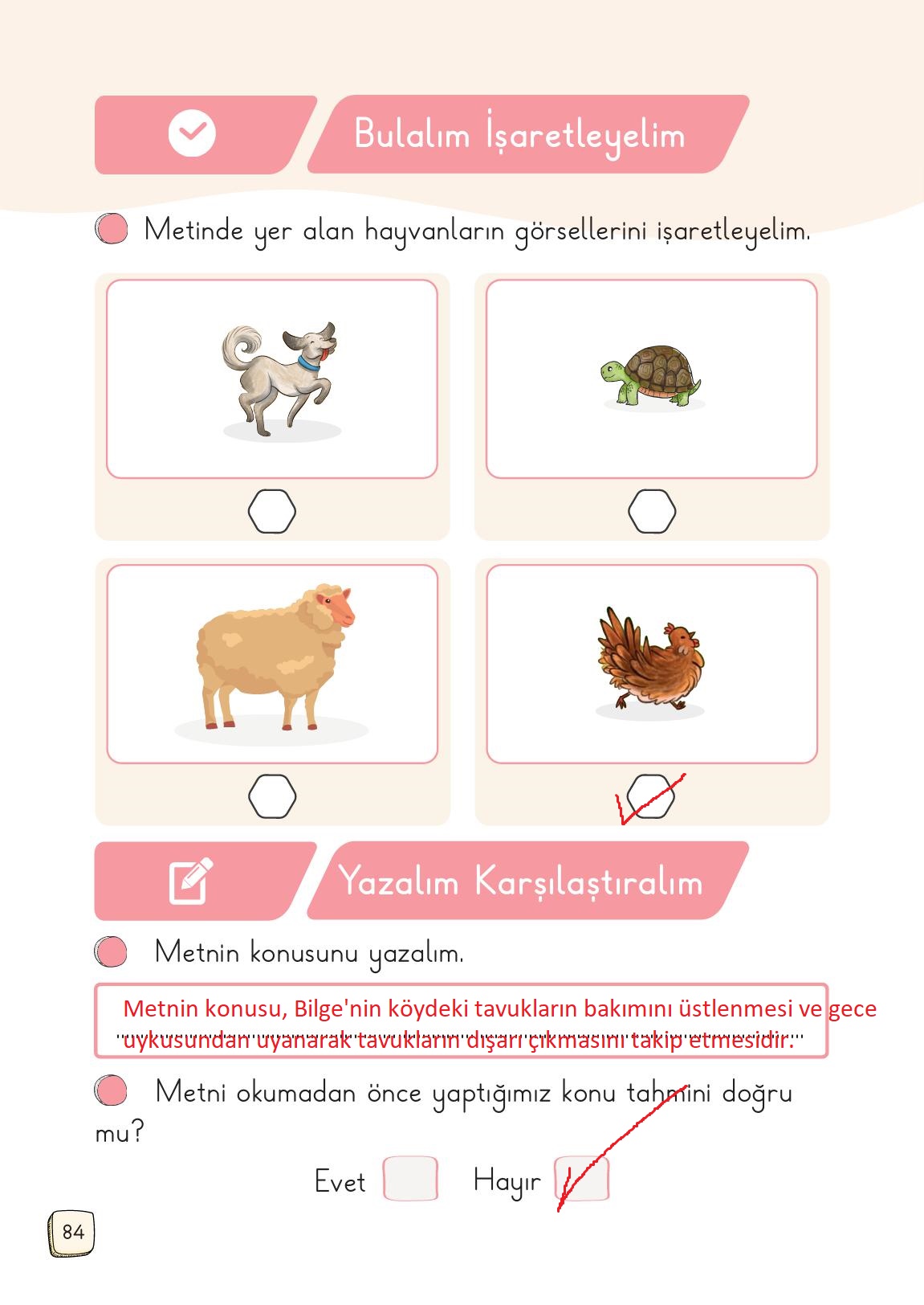 1. Sınıf Meb Yayınları 2. Kitap Türkçe Ders Kitabı Sayfa 84 Cevapları