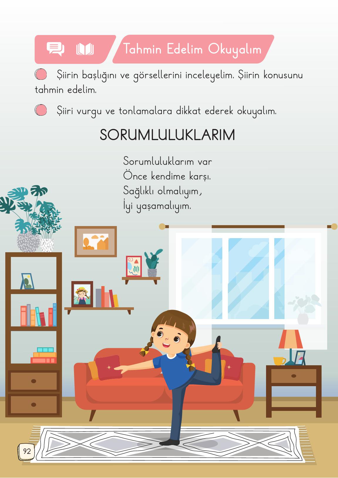 1. Sınıf Meb Yayınları 2. Kitap Türkçe Ders Kitabı Sayfa 92 Cevapları