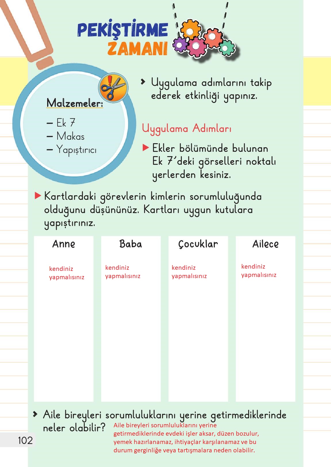 1. Sınıf Meb Yayınları Hayat Bilgisi Ders Kitabı Sayfa 102 Cevapları