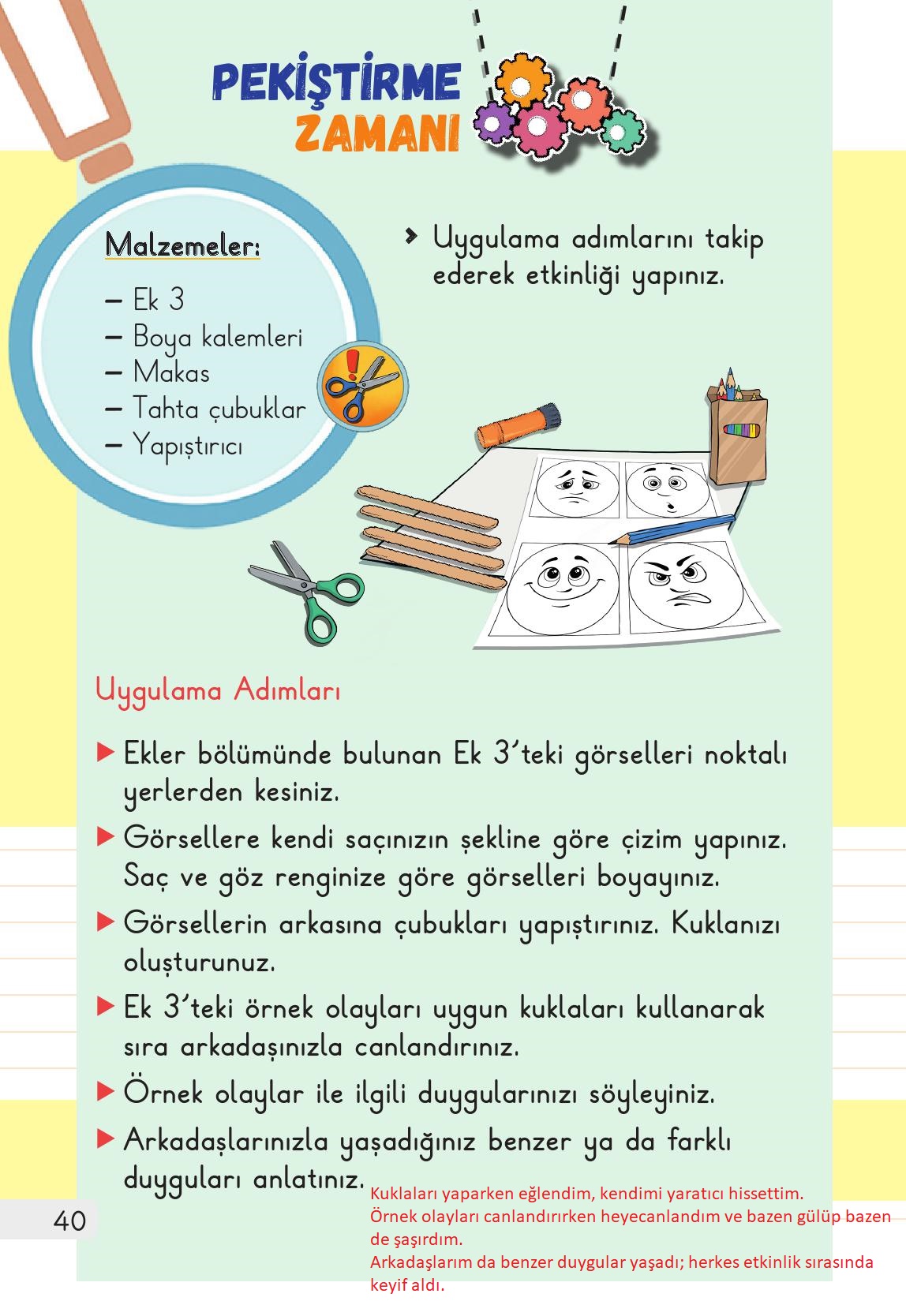 1. Sınıf Meb Yayınları Hayat Bilgisi Ders Kitabı Sayfa 40 Cevapları