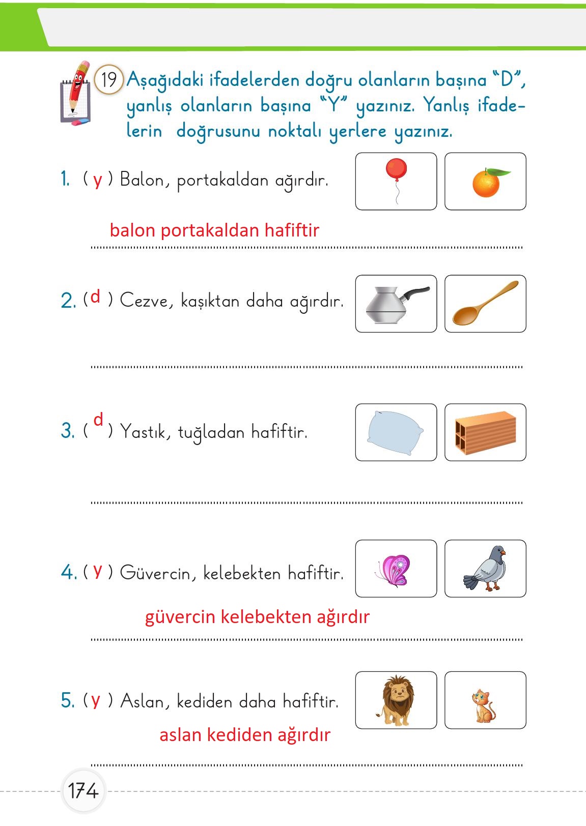1. Sınıf Meb Yayınları Matematik Ders Kitabı Sayfa 174 Cevapları