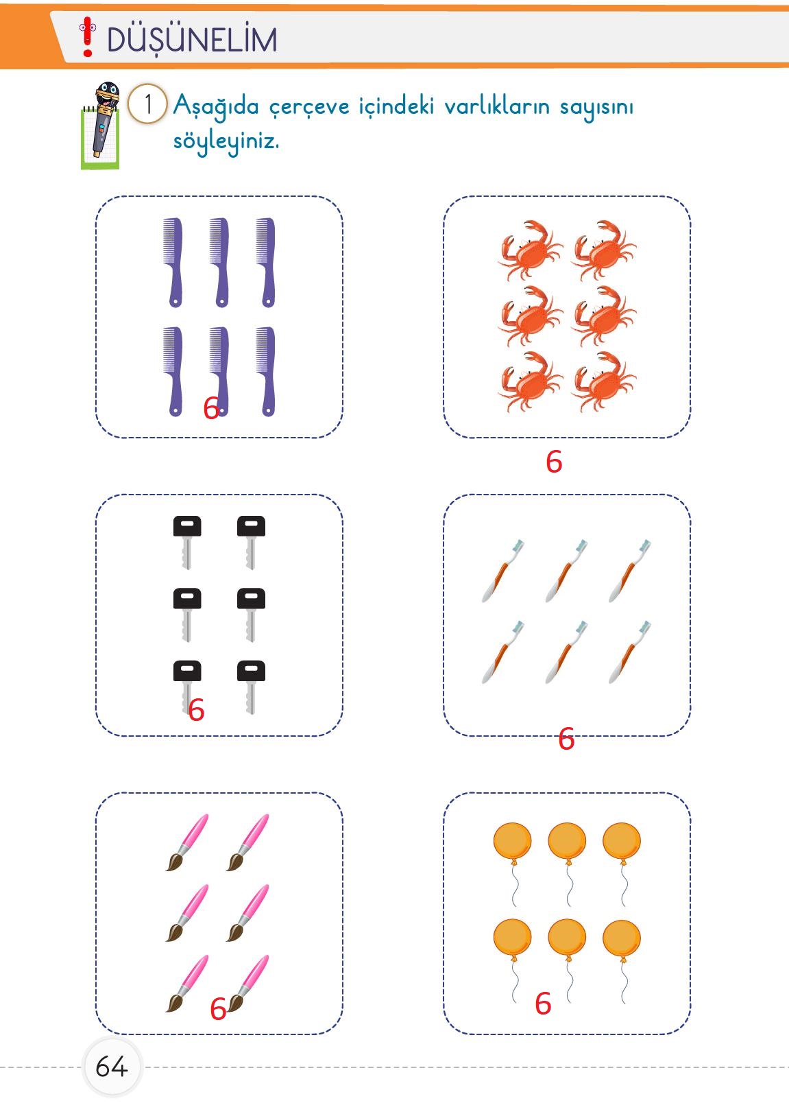 1. Sınıf Meb Yayınları Matematik Ders Kitabı Sayfa 64 Cevapları