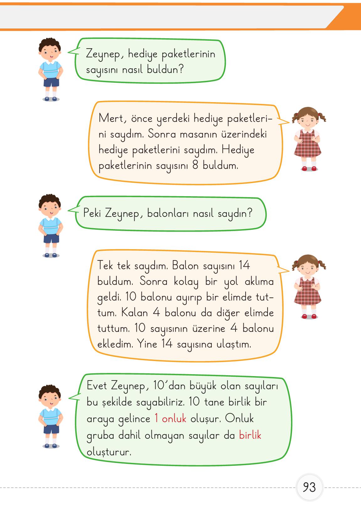 1. Sınıf Meb Yayınları Matematik Ders Kitabı Sayfa 93 Cevapları