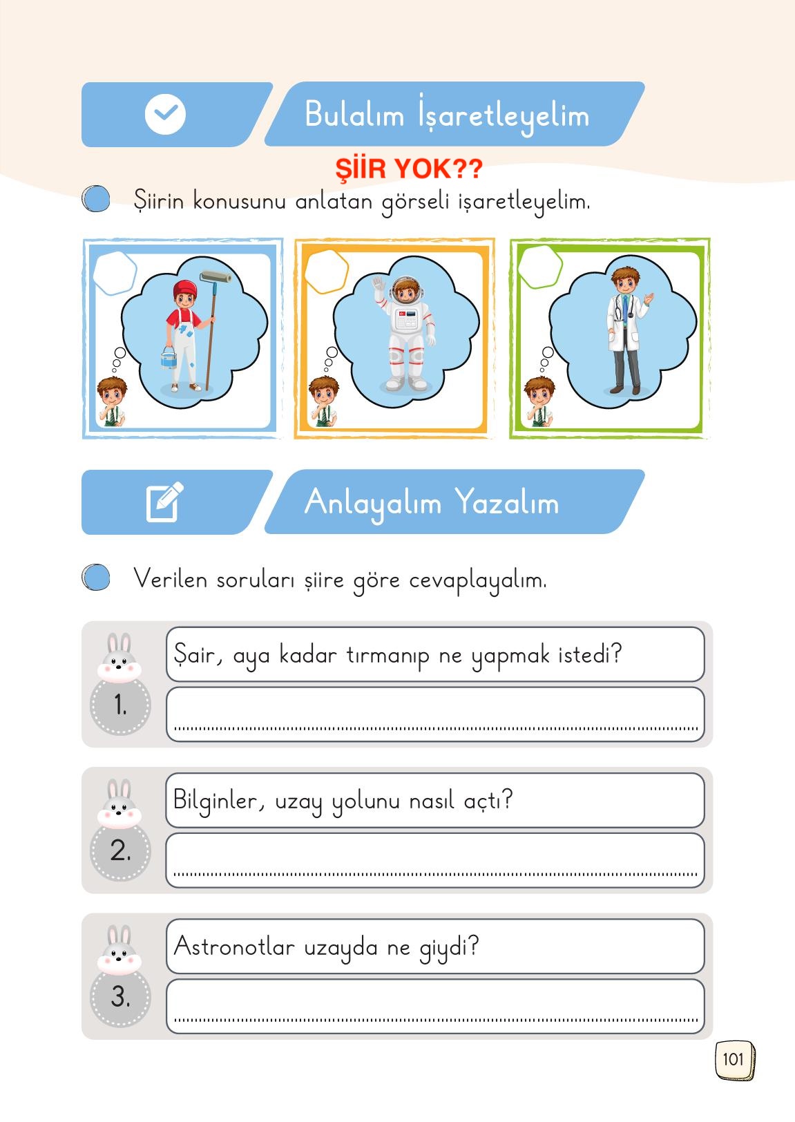 1. Sınıf Meb Yayınları Türkçe Ders Kitabı Sayfa 101 Cevapları