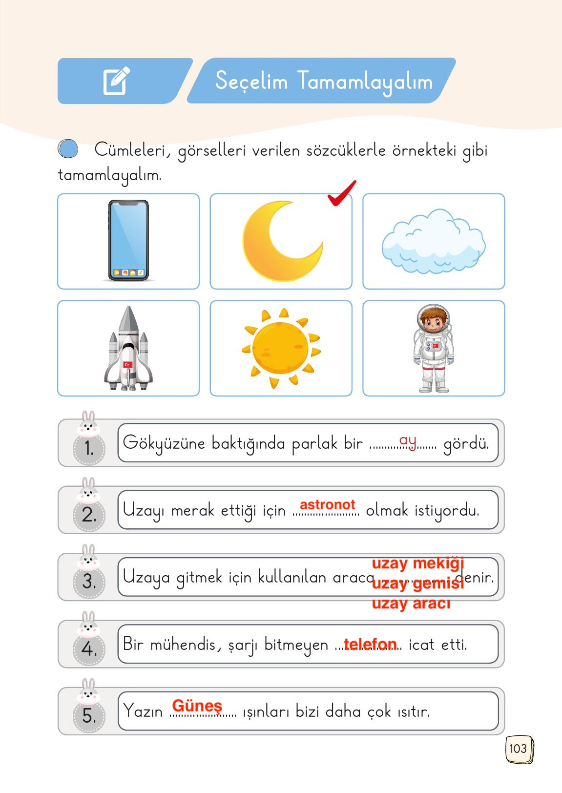 1. Sınıf Meb Yayınları Türkçe Ders Kitabı Sayfa 103 Cevapları