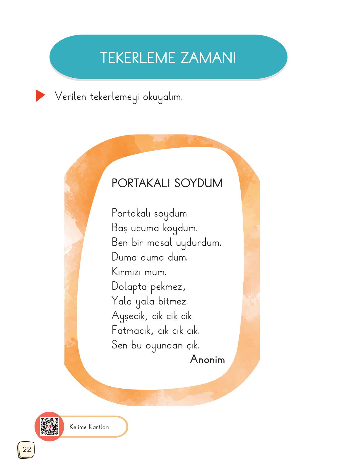 1. Sınıf Meb Yayınları Türkçe Ders Kitabı Sayfa 22 Cevapları