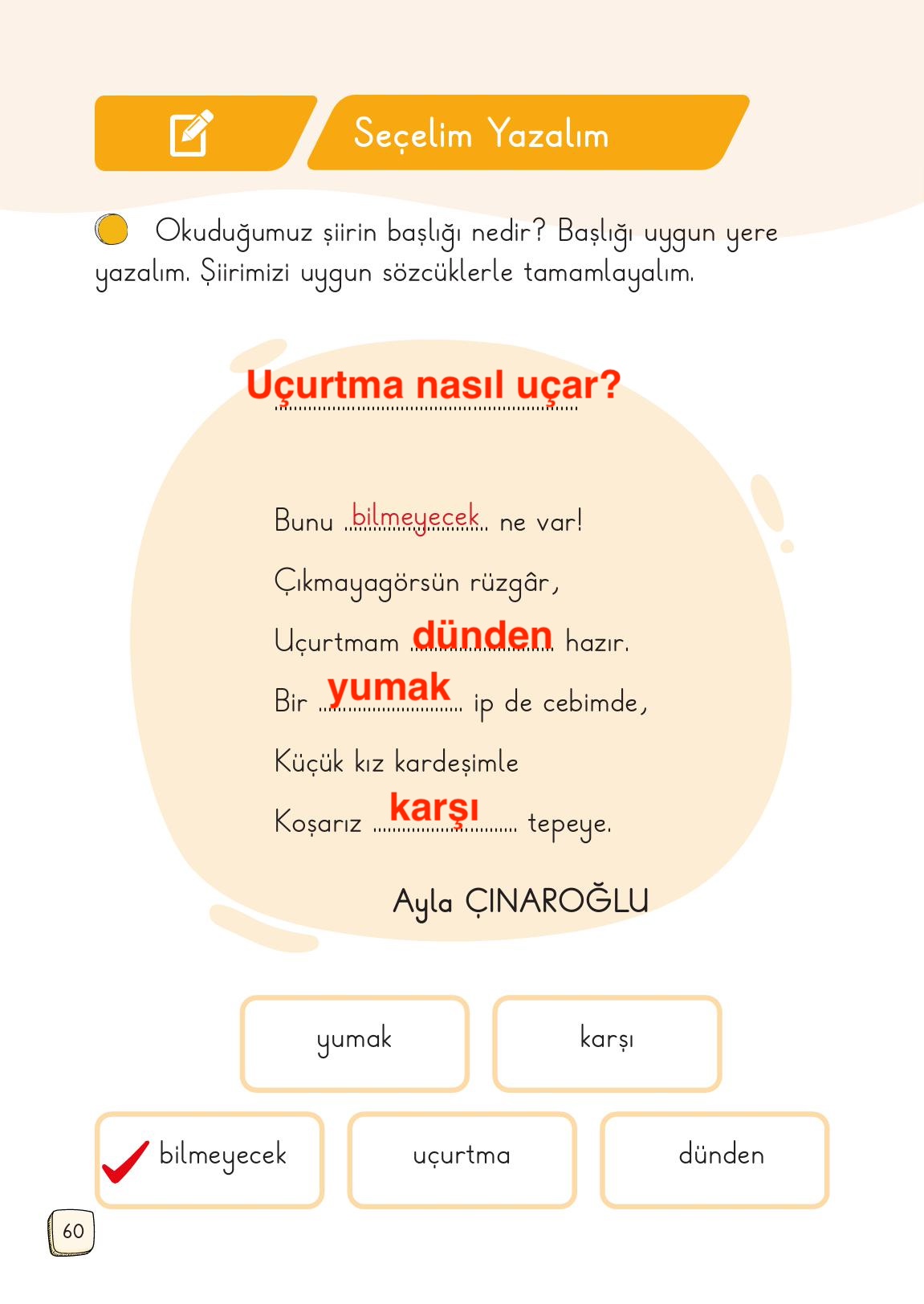 1. Sınıf Meb Yayınları Türkçe Ders Kitabı Sayfa 60 Cevapları