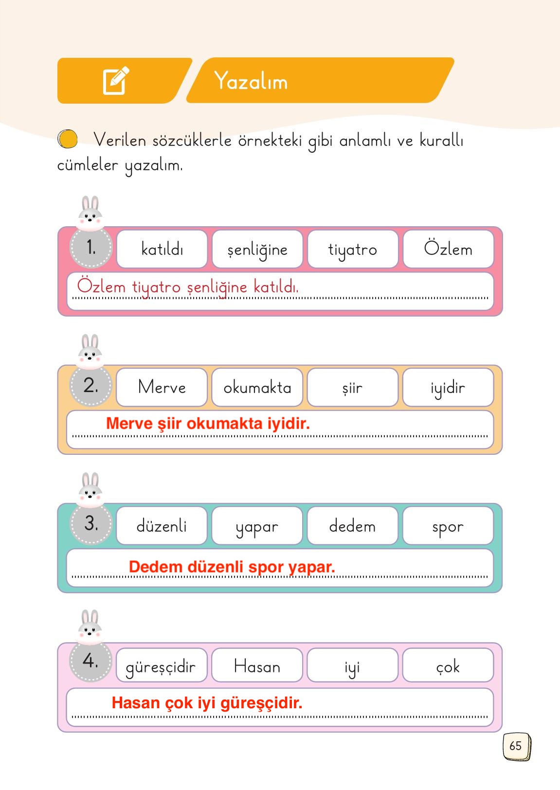 1. Sınıf Meb Yayınları Türkçe Ders Kitabı Sayfa 65 Cevapları