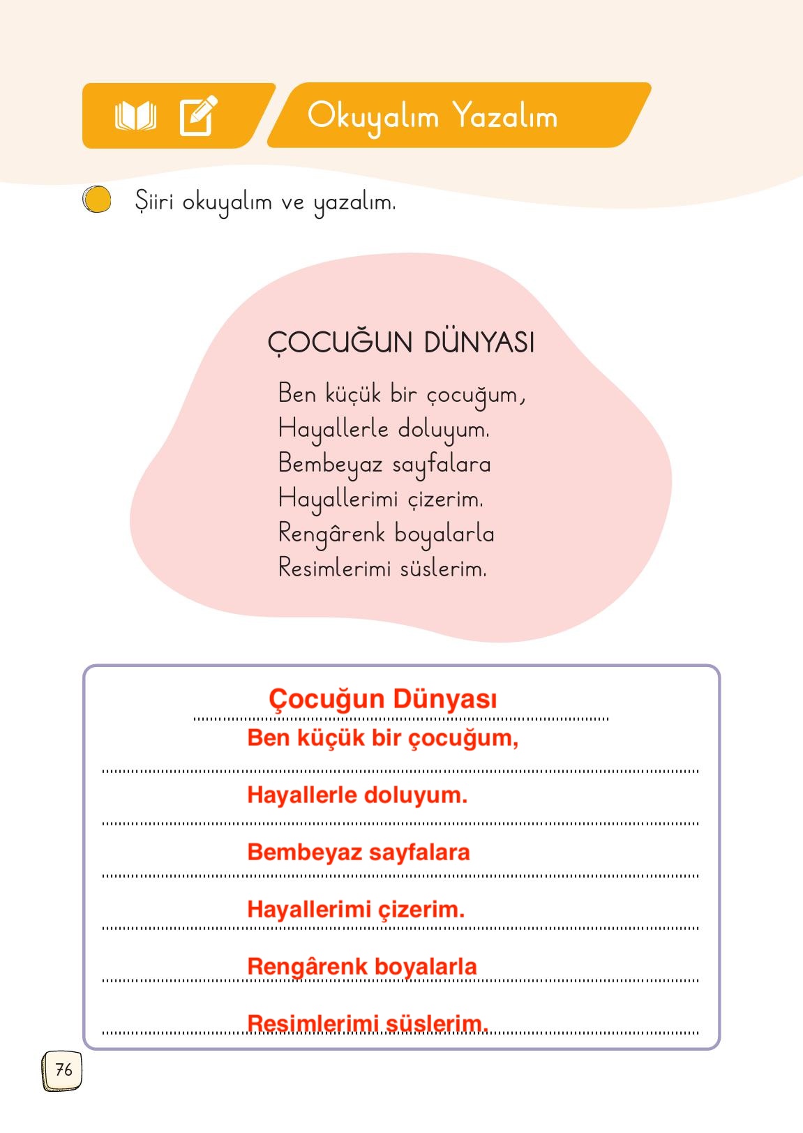 1. Sınıf Meb Yayınları Türkçe Ders Kitabı Sayfa 76 Cevapları