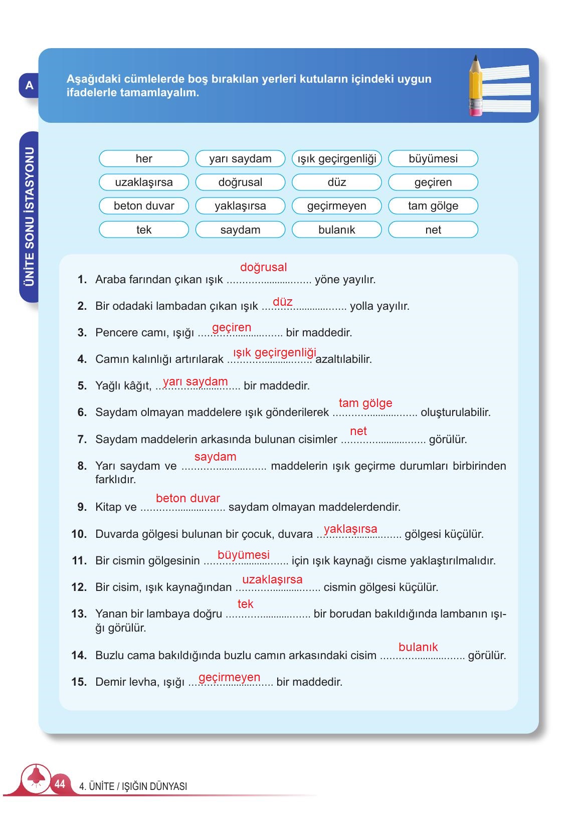 5. Sınıf Meb Yayınları 2. Kitap Fen Bilimleri Ders Kitabı Sayfa 44 Cevapları