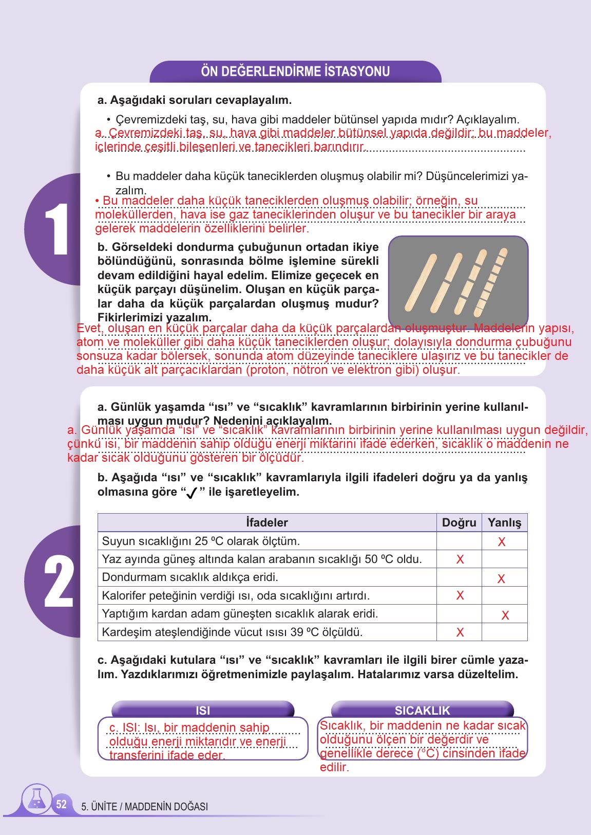 5. Sınıf Meb Yayınları 2. Kitap Fen Bilimleri Ders Kitabı Sayfa 52 Cevapları