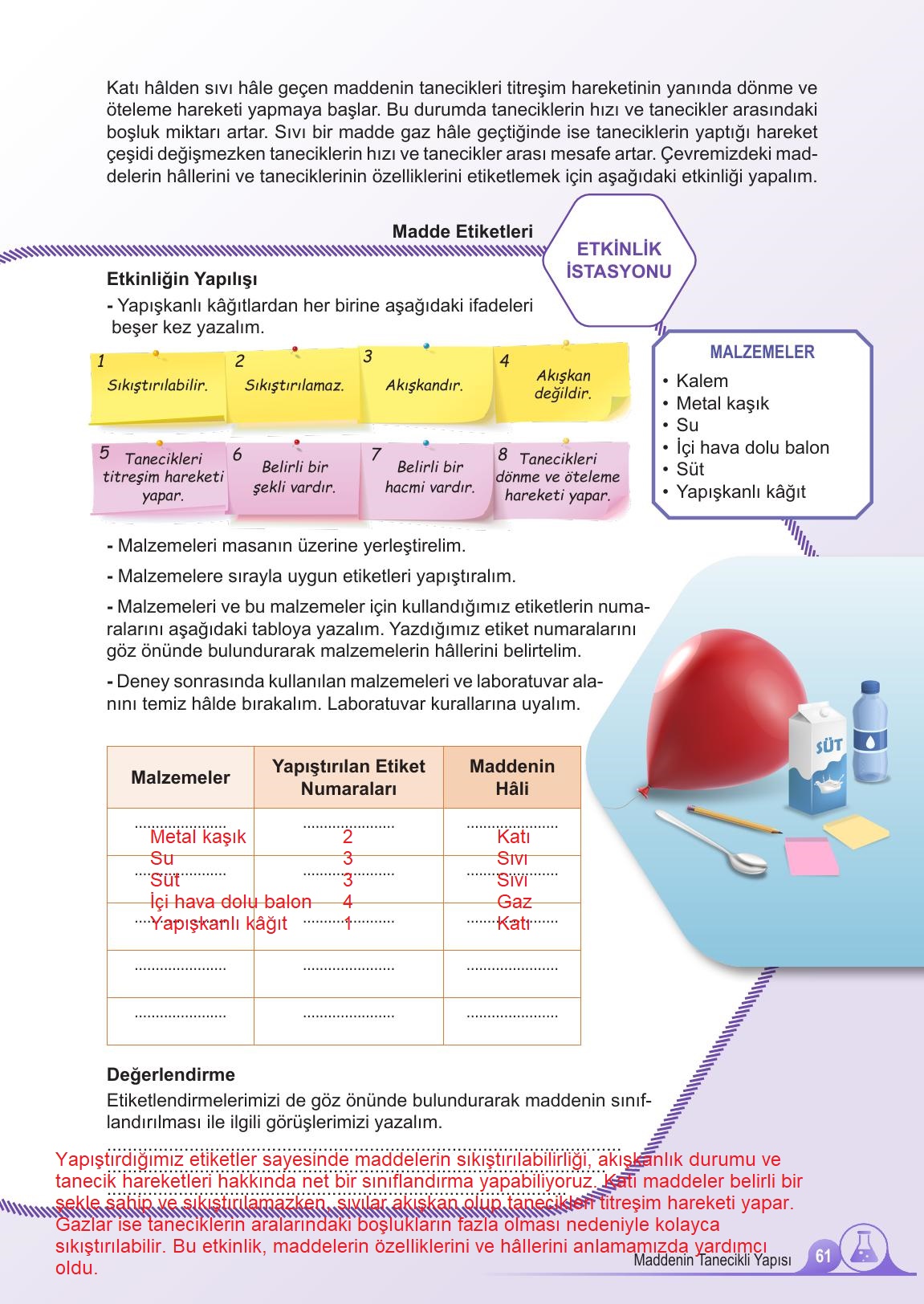 5. Sınıf Meb Yayınları 2. Kitap Fen Bilimleri Ders Kitabı Sayfa 61 Cevapları