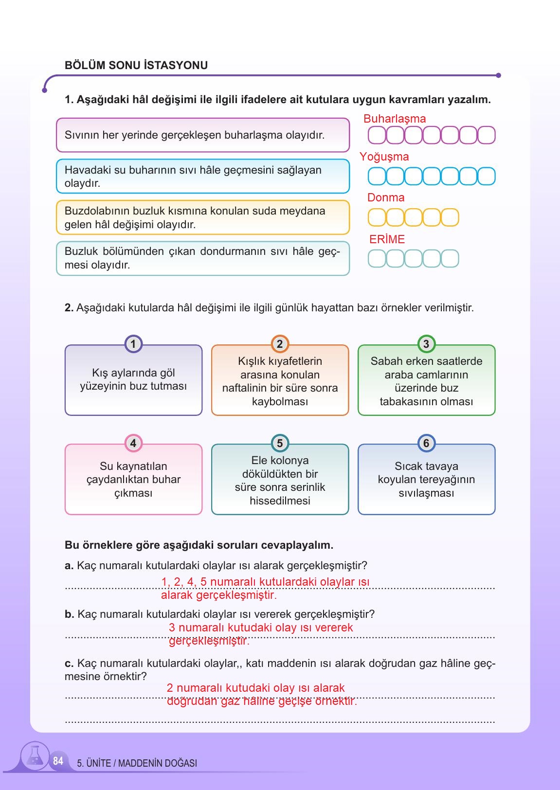 5. Sınıf Meb Yayınları 2. Kitap Fen Bilimleri Ders Kitabı Sayfa 84 Cevapları