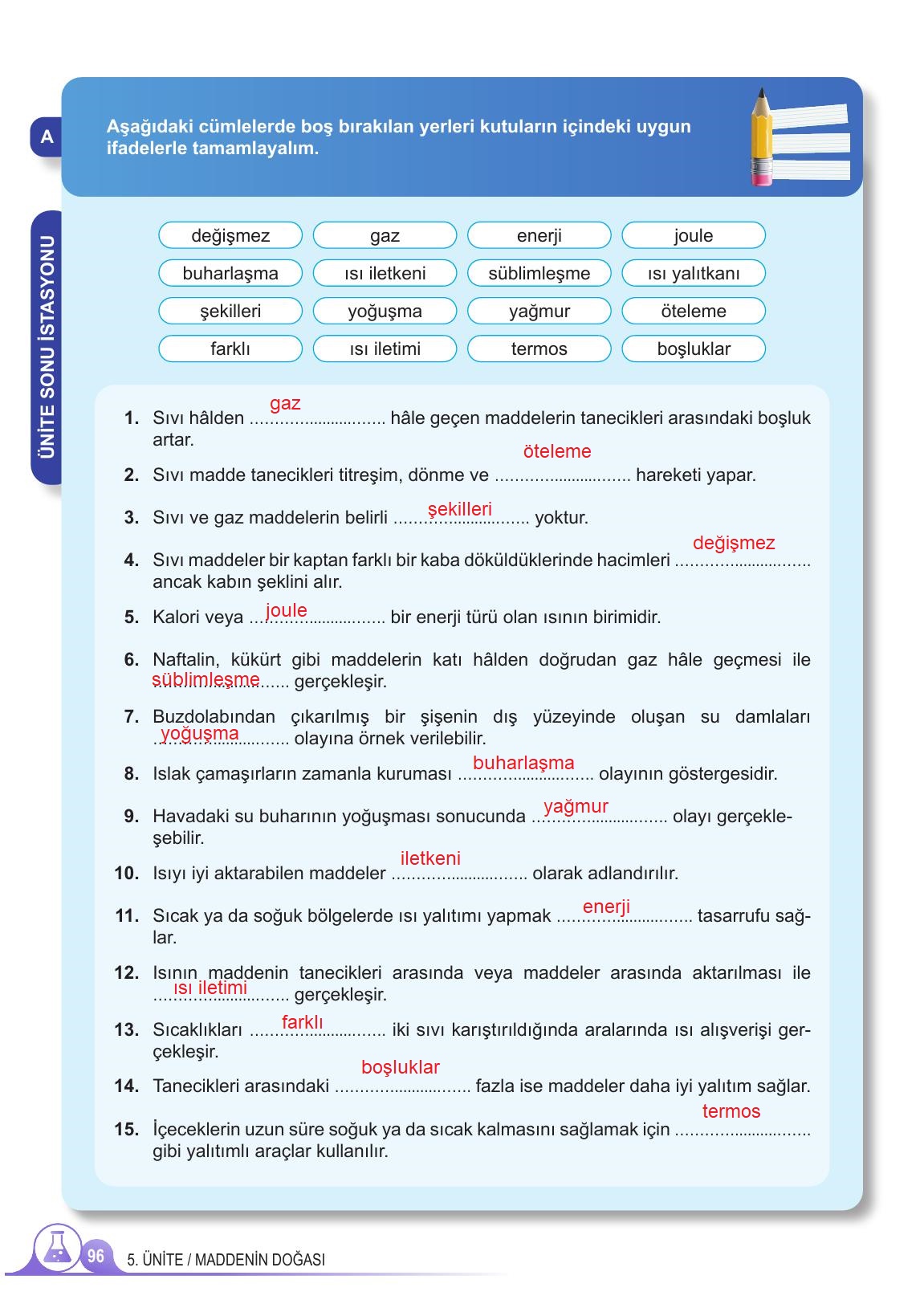 5. Sınıf Meb Yayınları 2. Kitap Fen Bilimleri Ders Kitabı Sayfa 96 Cevapları