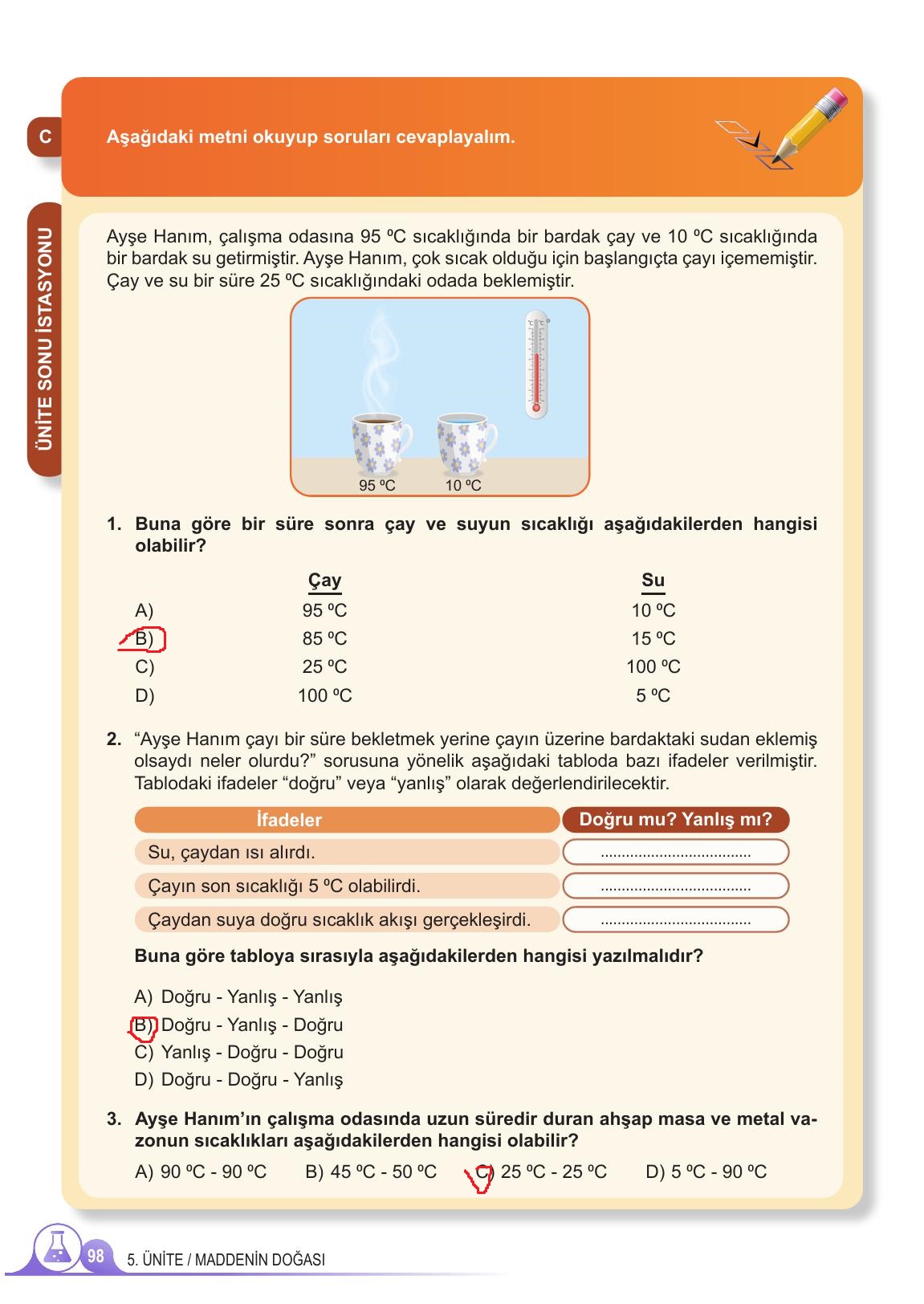 5. Sınıf Meb Yayınları 2. Kitap Fen Bilimleri Ders Kitabı Sayfa 98 Cevapları