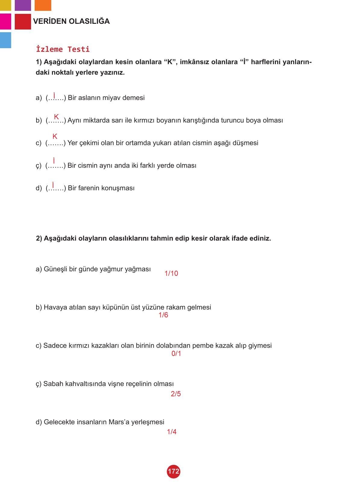 5. Sınıf Meb Yayınları 2. Kitap Matematik Ders Kitabı Sayfa 172 Cevapları