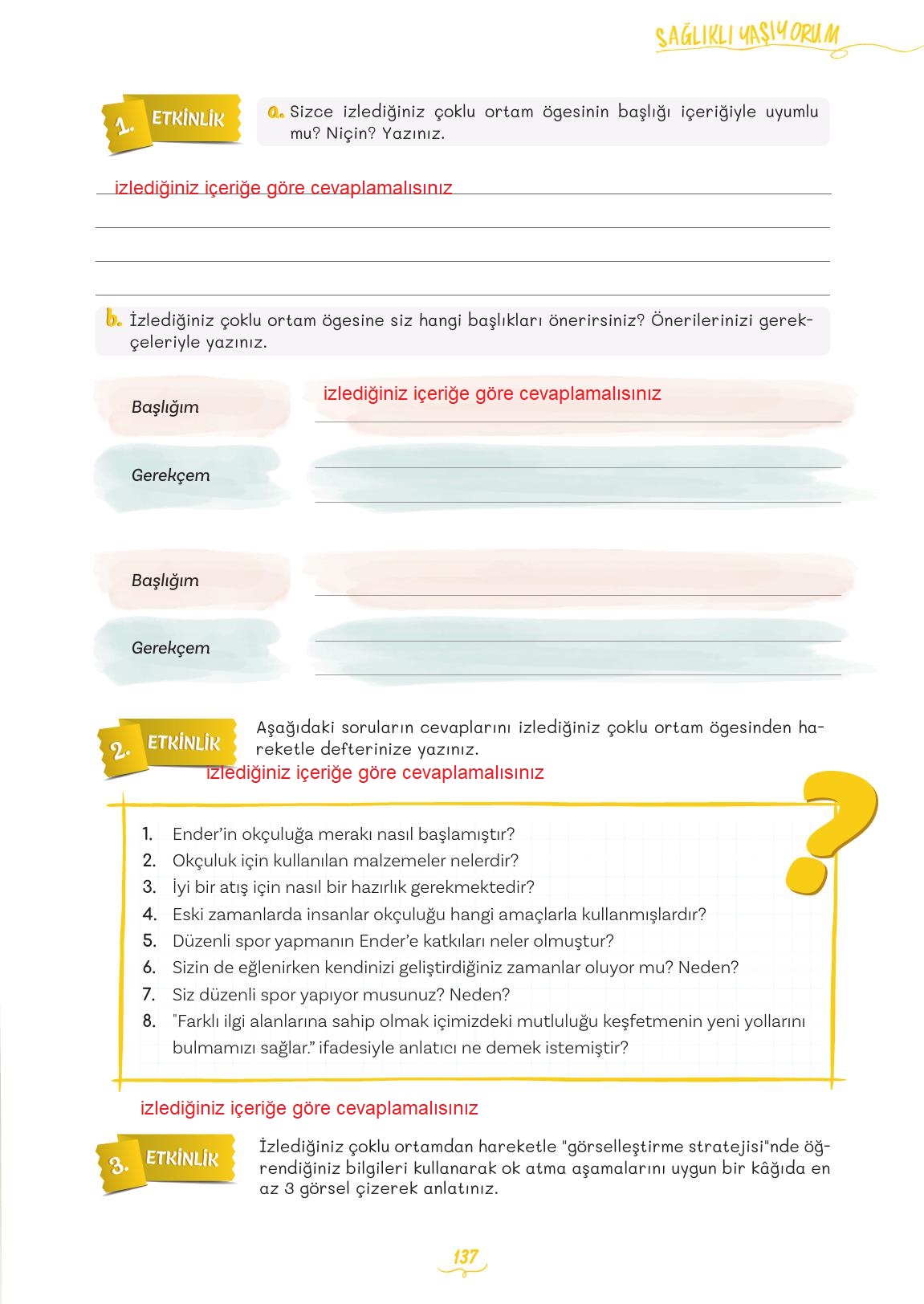 5. Sınıf Meb Yayınları 2. Kitap Türkçe Ders Kitabı Sayfa 137 Cevapları