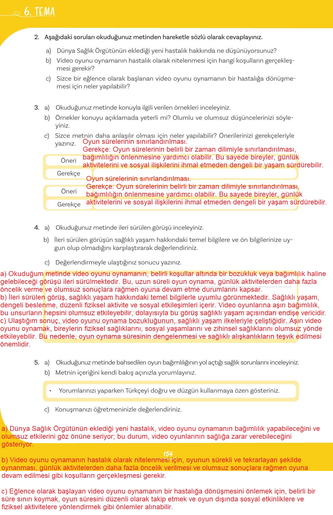 5. Sınıf Meb Yayınları 2. Kitap Türkçe Ders Kitabı Sayfa 154 Cevapları