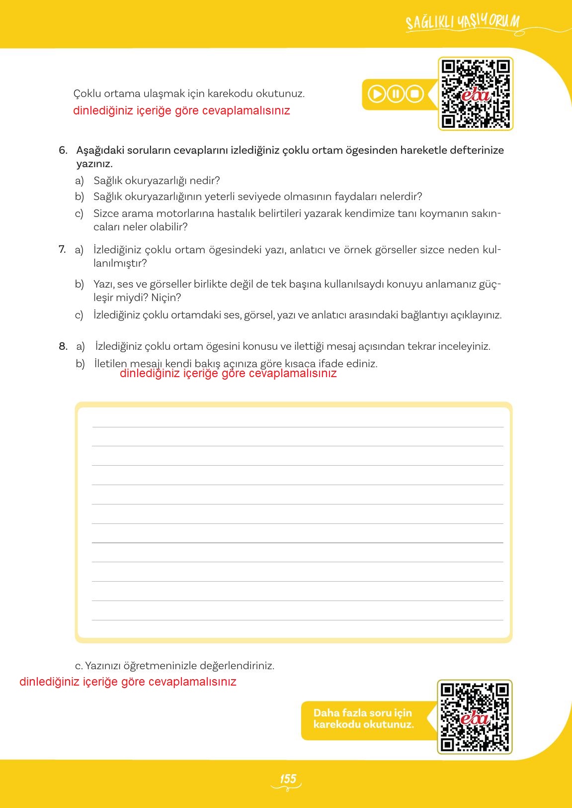 5. Sınıf Meb Yayınları 2. Kitap Türkçe Ders Kitabı Sayfa 155 Cevapları