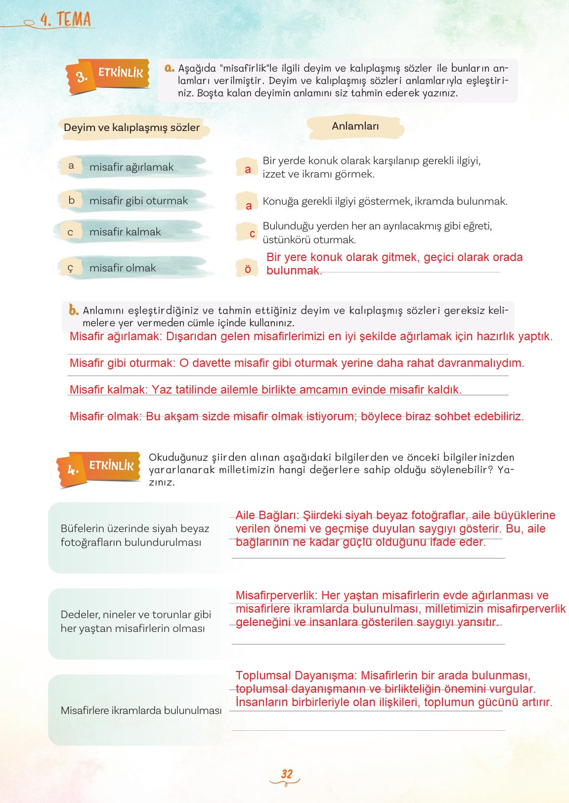 5. Sınıf Meb Yayınları 2. Kitap Türkçe Ders Kitabı Sayfa 32 Cevapları